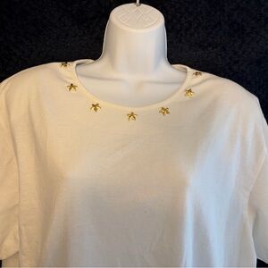 Vintage White Top with Gold Star Neckline